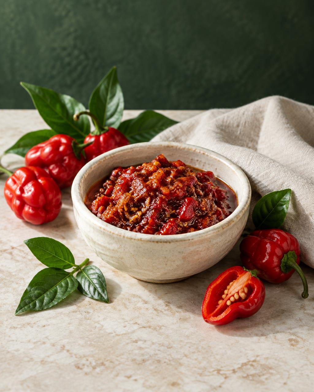 Photo d’ambiance illustrative : confit et piments rouges, sans emballage Man’ Thérèse